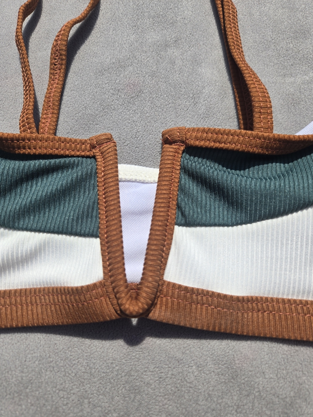 Zaful Colorblock V-Notch Triangle Bikini - White, Green & Brown - NEW - Picture 6 of 10